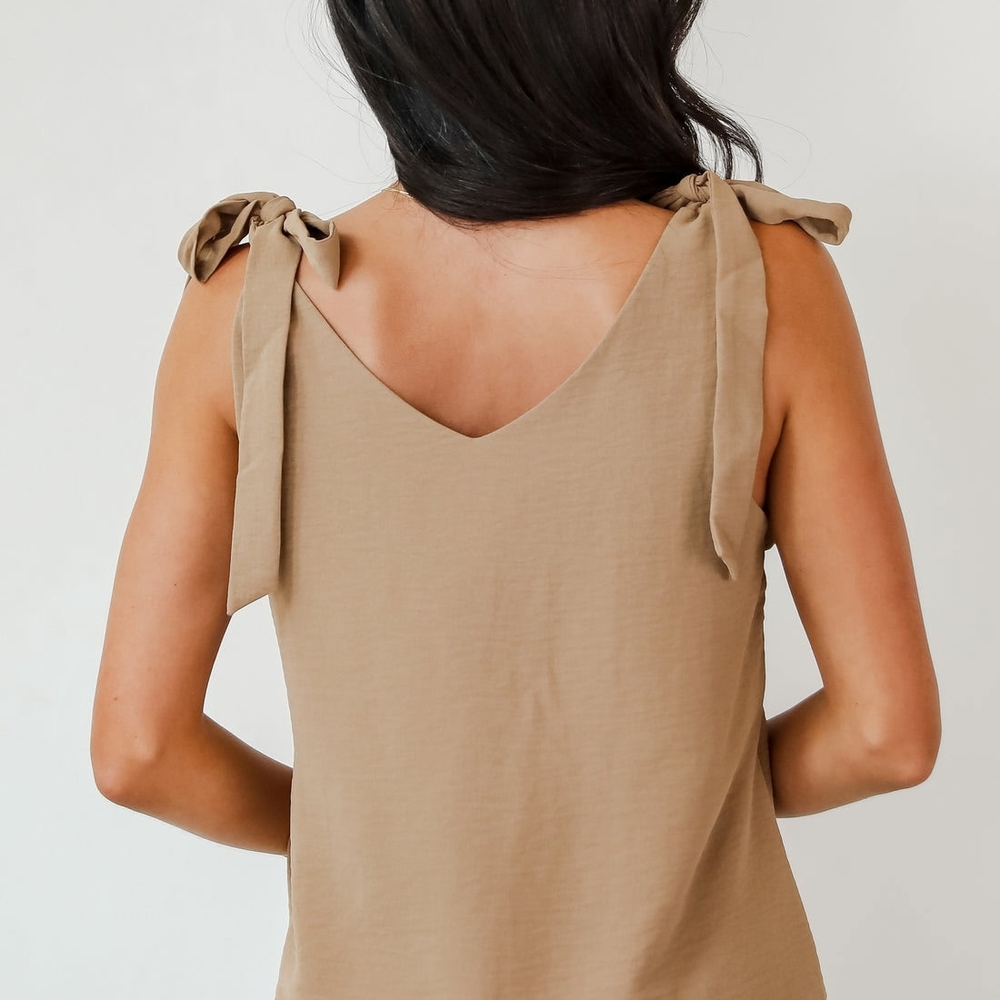 Elegant Brown Tie-Shoulder Tank Top And Short Set - Picture 7 of 8